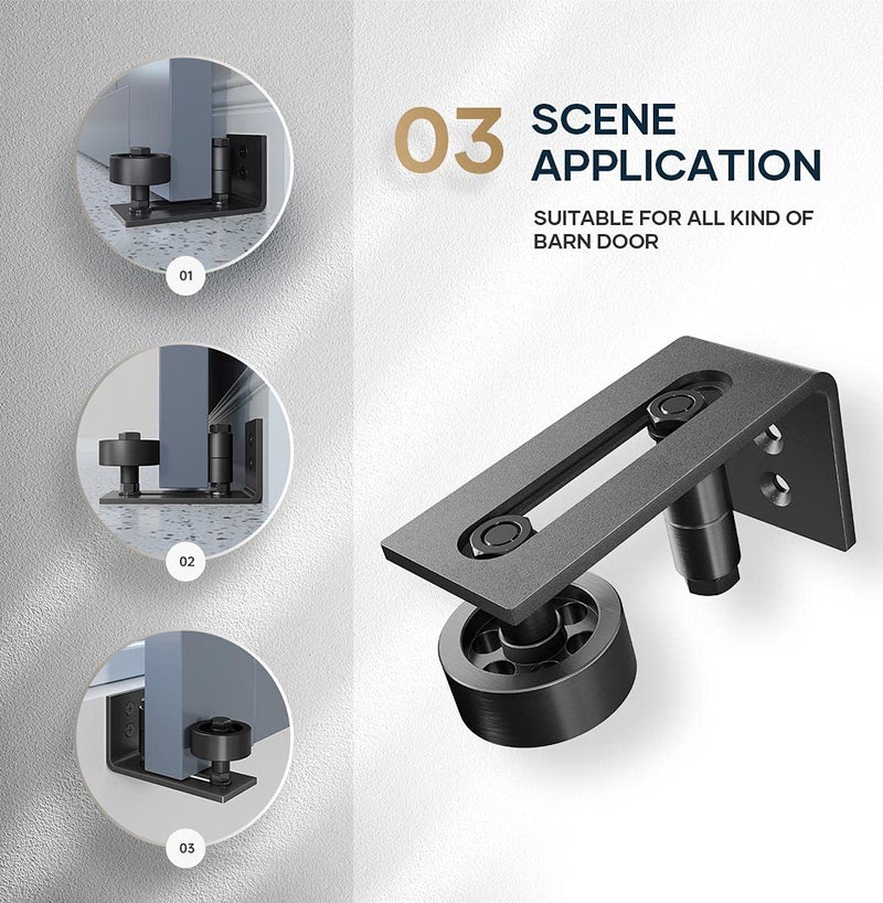 EaseLife 2 Pack Barn Door Floor Guide 8 Assemble Setup Options Wall Mount System Adjustable Stay Roller Flush Flat Bottom Design Black - Image 2
